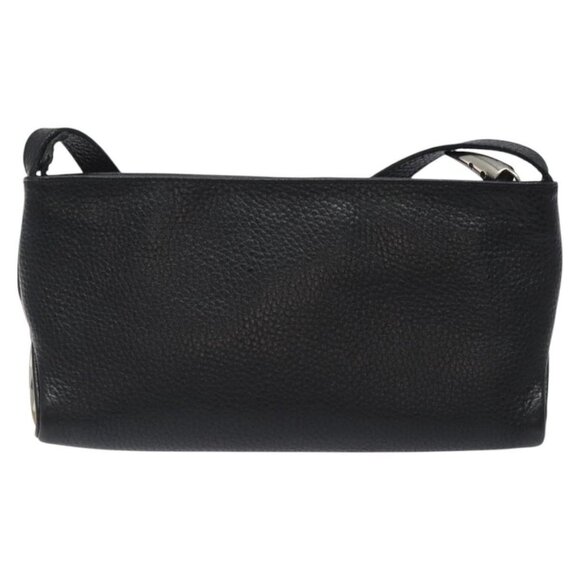 BURBERRY Shoulder Bag Leather Black Silver Auth am8354